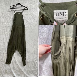 Army green harem pants style overalls